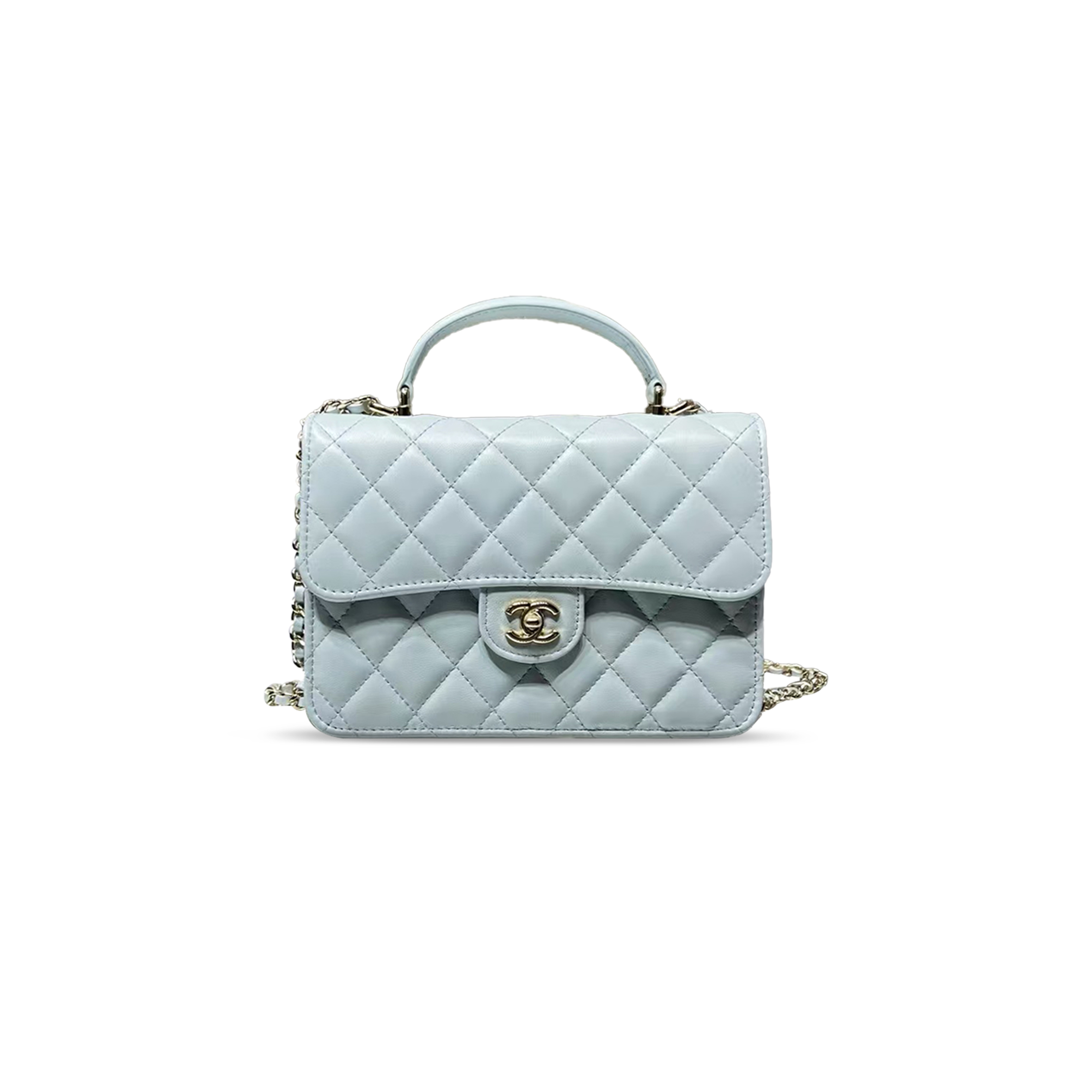 Ch*el small top handle flap bag with chain quilted lambskin ap4450 (18*14*3cm)